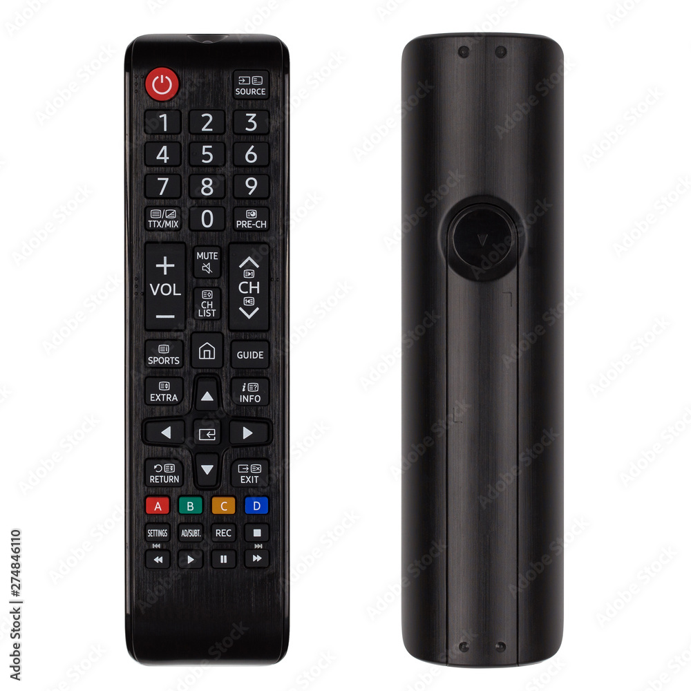 TV Remote control, front and back sides of TV remote control isolated on white background. TV Remote control, front and back sides of TV remote control isolated on white background.