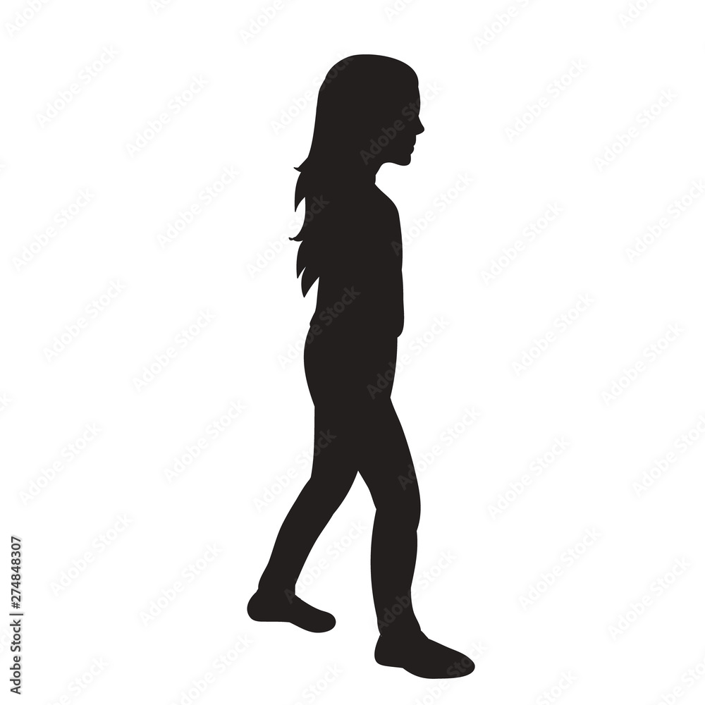 vector, isolated, black silhouette girl goes