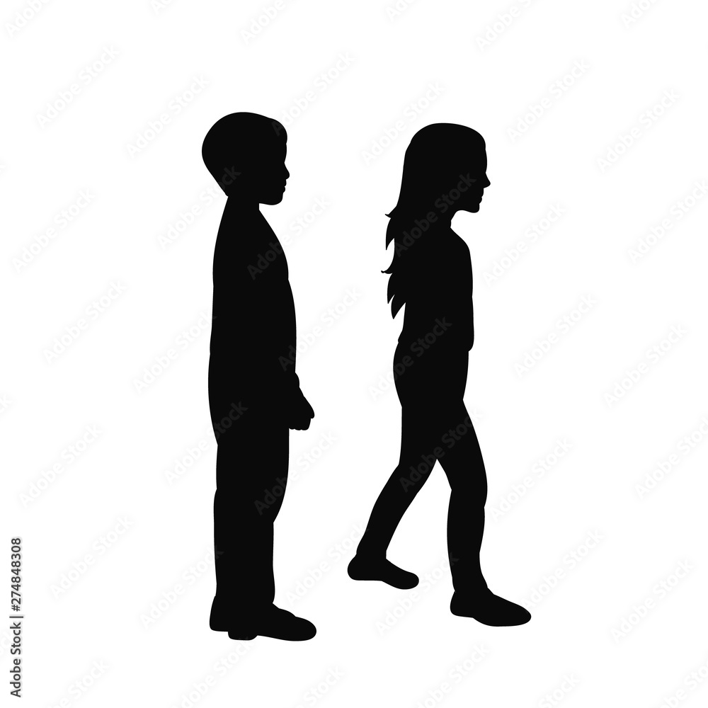 vector, isolated, black silhouette boy and girl go