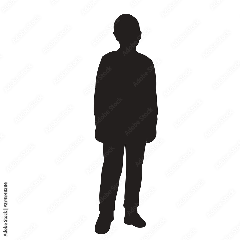 isolated, black silhouette boy standing guy