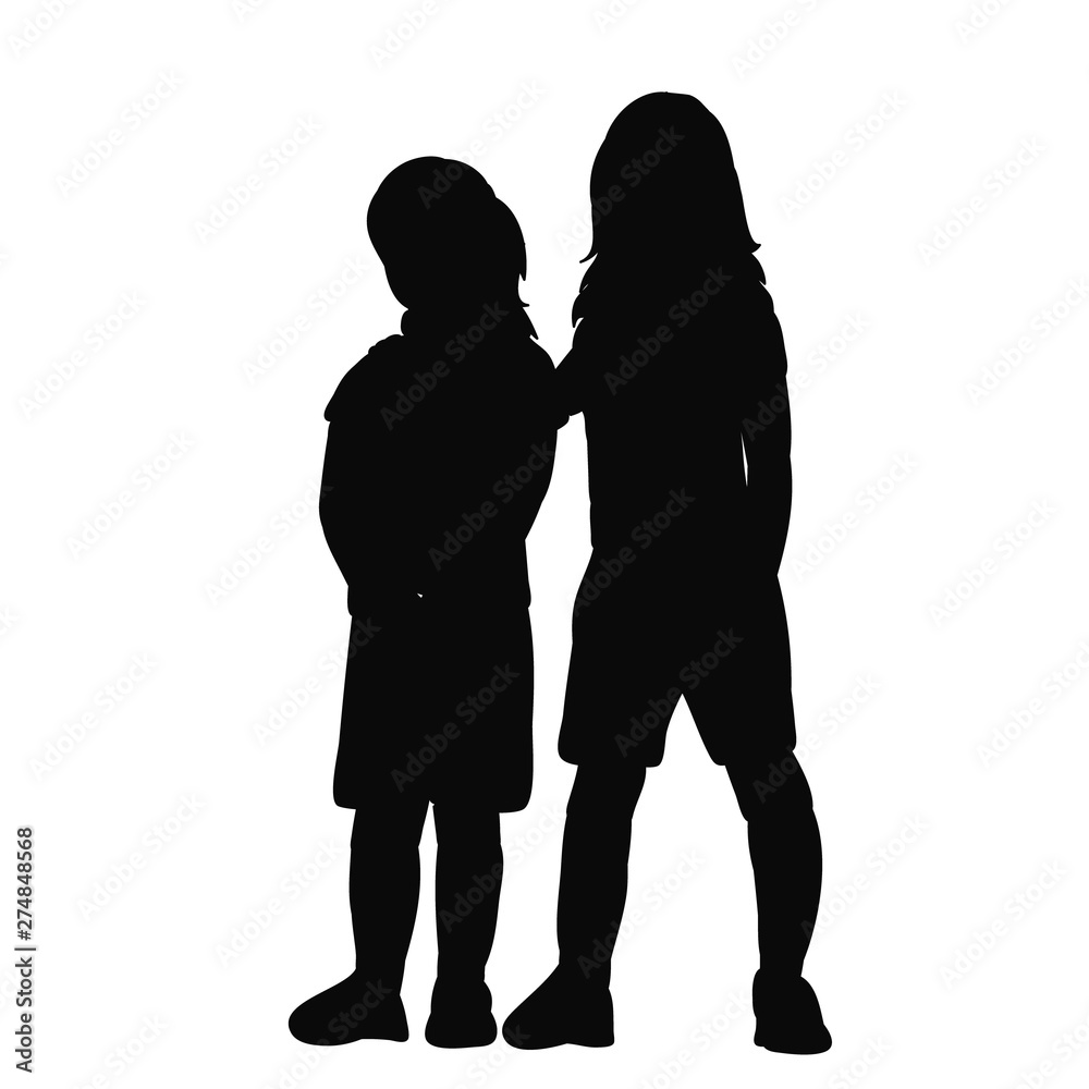 vector, isolated, silhouette kids, friendship
