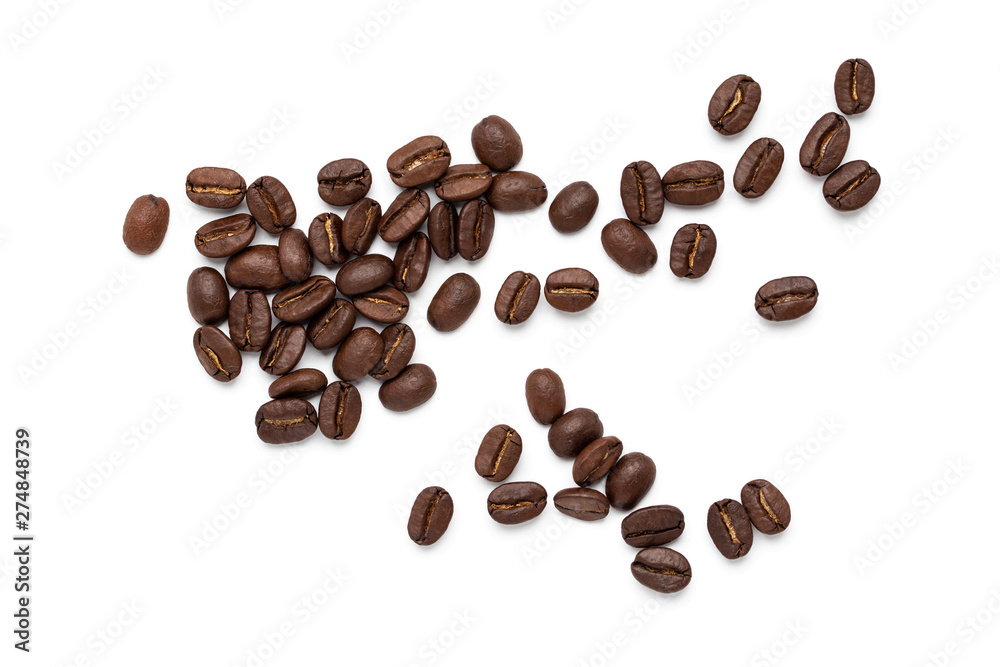 top view of coffee beans isolated on white background, top view of coffee beans isolated on white background,