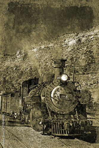 Simulated old Victorian photograph of a steam locomotive 
