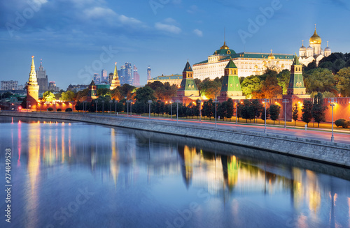 Russia, Moscow city skyline at night