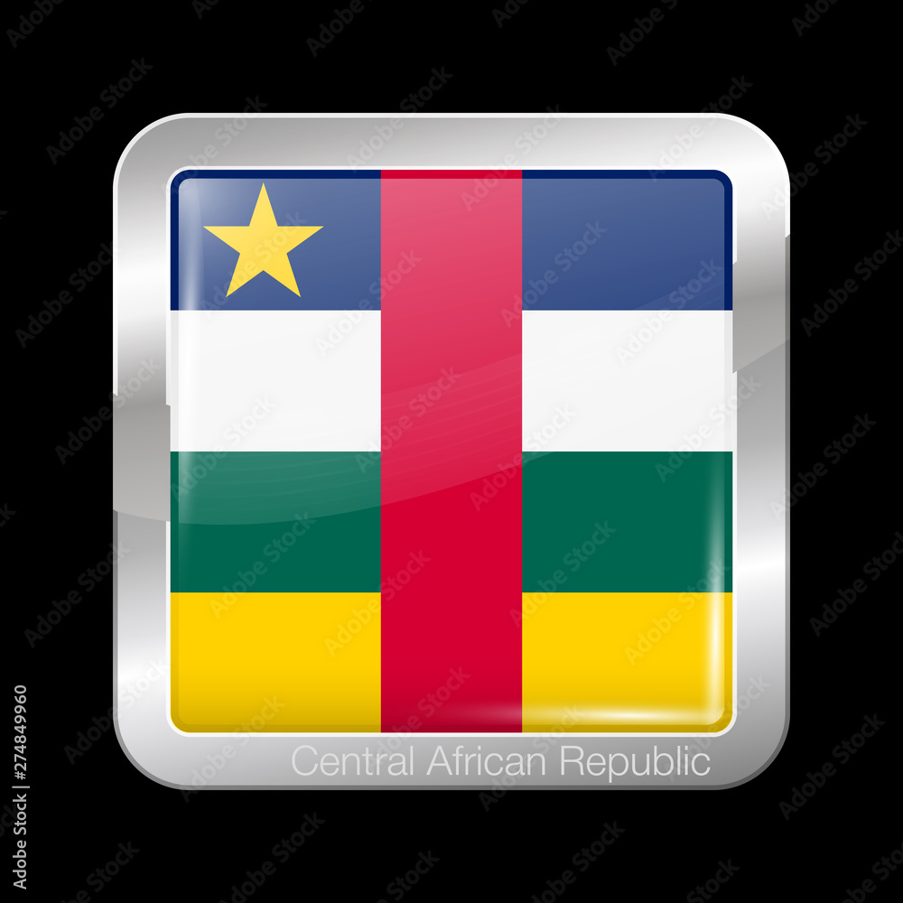 Flag of Central African Republic. Glossy and Metal Icon Square Shape. Vector Flag of Central African Republic. Glossy and Metal Icon Square Shape. Vector