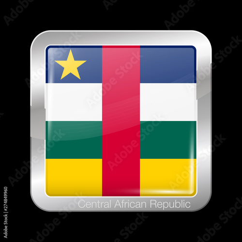 Flag of Central African Republic. Glossy and Metal Icon Square Shape. Vector