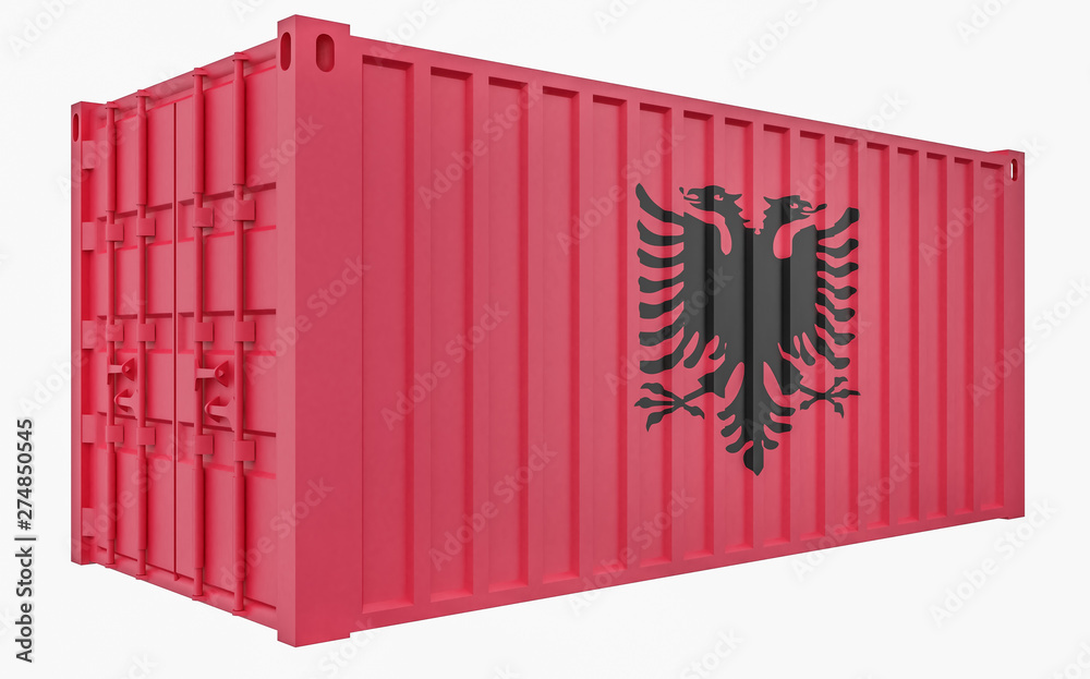3D Illustration of Cargo Container with Albania Flag 3D Illustration of Cargo Container with Albania Flag