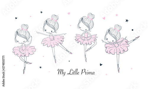 Tableau sur toile Cartoon dancing ballerina vector illustrations set
