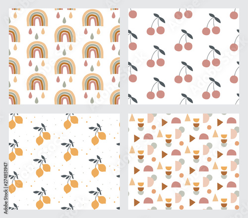 Wallpaper Mural Baby and children seamless patterns with rainbow, lemons, ice creams, stars and hearts. Vector design Torontodigital.ca