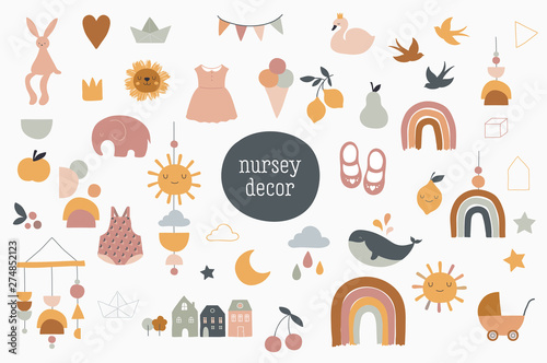 Baby, children, little kids elements in simple, clean modern style. Perfect for nursery decor, fashion design