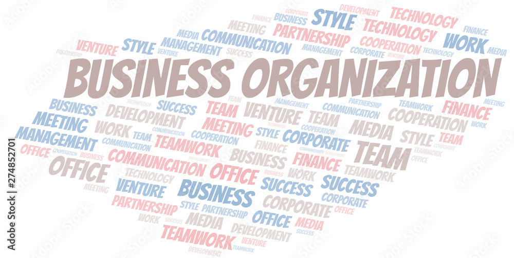 Business Organization word cloud. Collage made with text only.