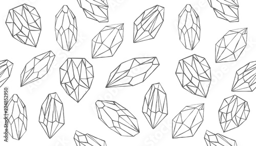 Geometric Crystals Pattern with and Minerals. Hand drawn illustration.