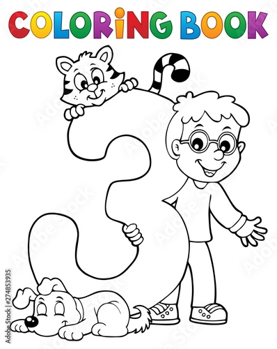 Coloring book boy with number three