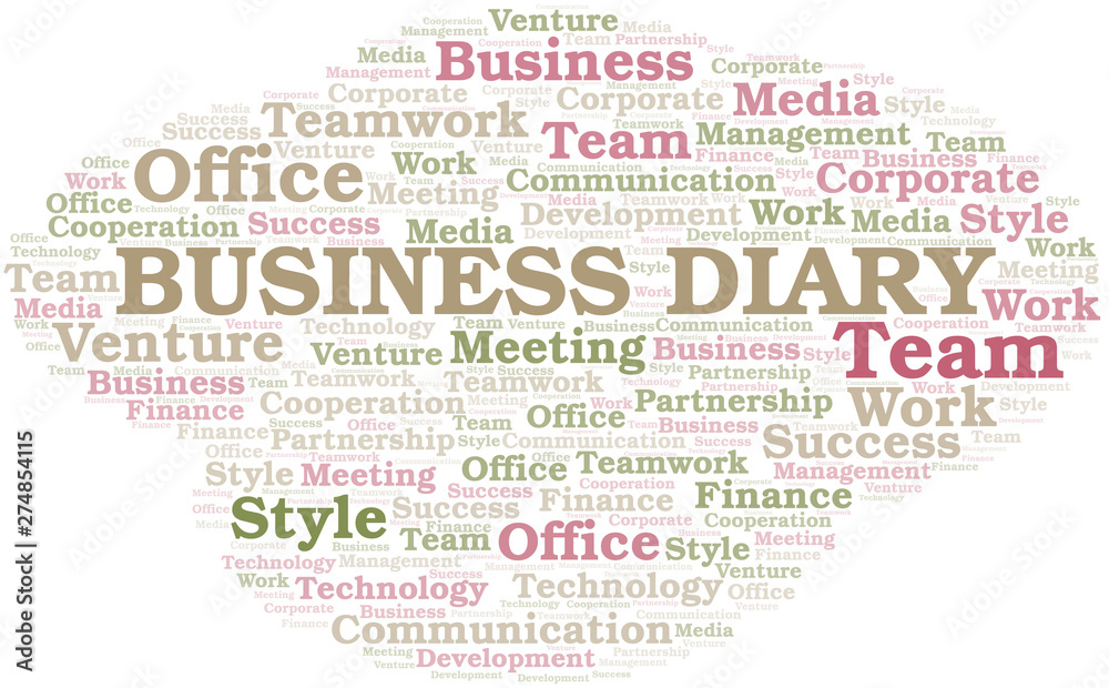 Business Diary word cloud. Collage made with text only.