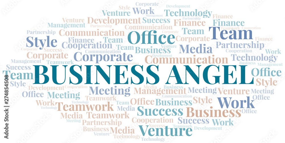 Business Angel word cloud. Collage made with text only.