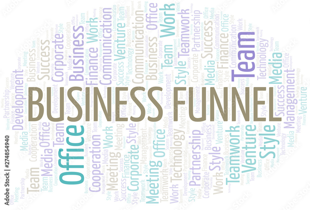 Business Funnel word cloud. Collage made with text only.