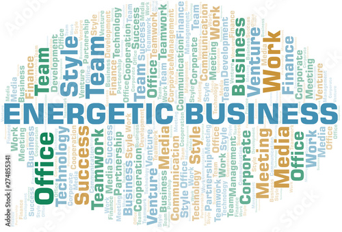 Energetic Business word cloud. Collage made with text only.