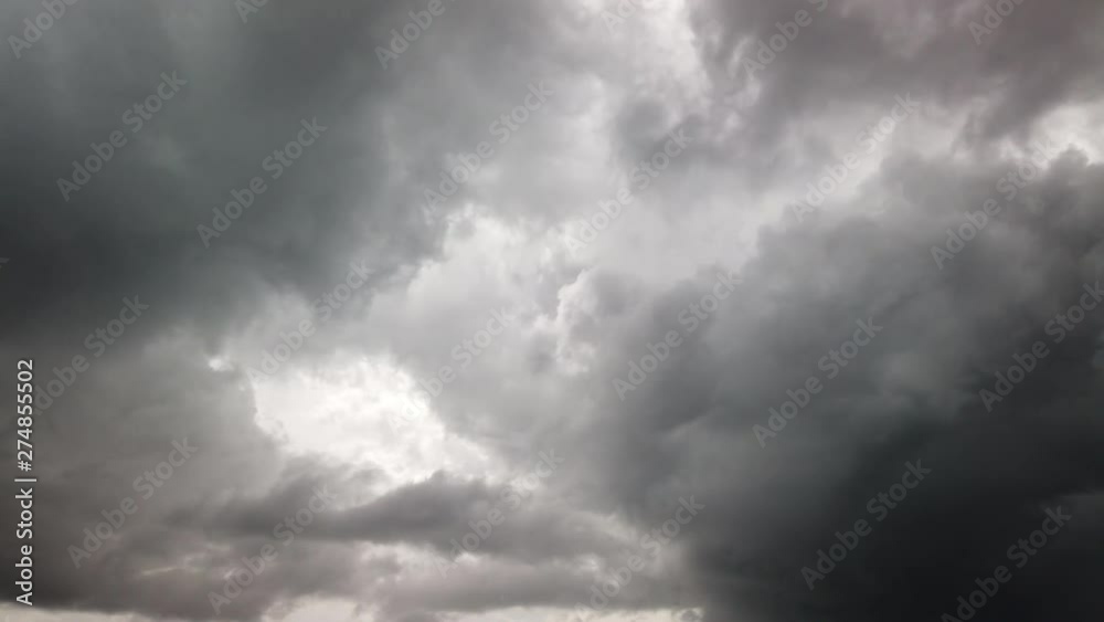 Ominous dark grey storm clouds, fast gloomy cloudscape time lapse