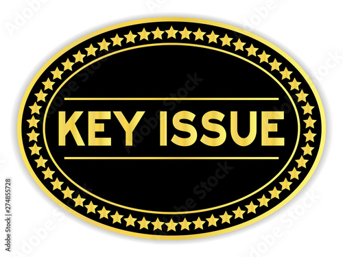 Black and gold color sticker in word key issue on white background