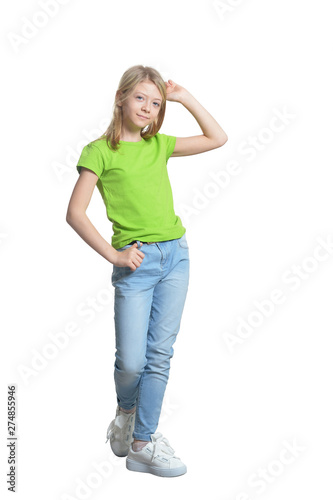 Portrait of cute little girl posing isolated on white background