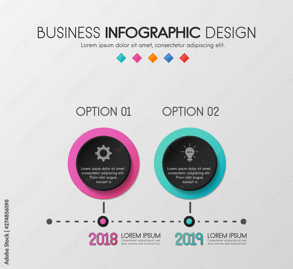 Obraz premium Colourful infographic with 2 options. Timeline. Vector