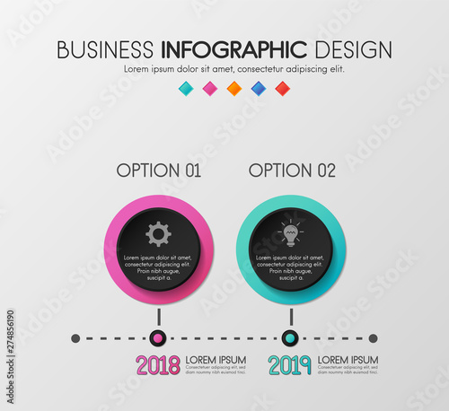 Colourful infographic with 2 options. Timeline. Vector