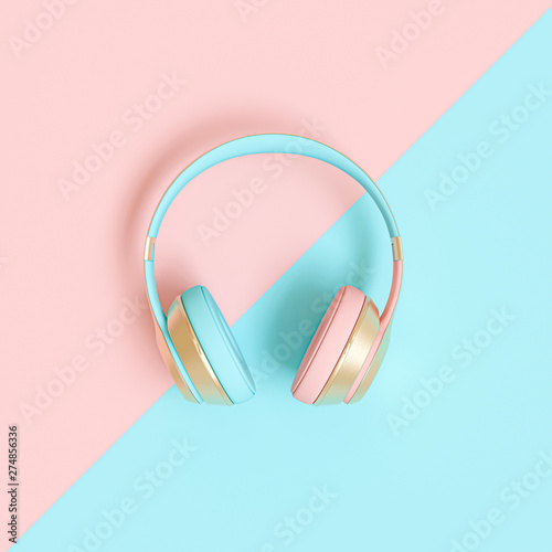 audio headphone 3d render image in pink and blue