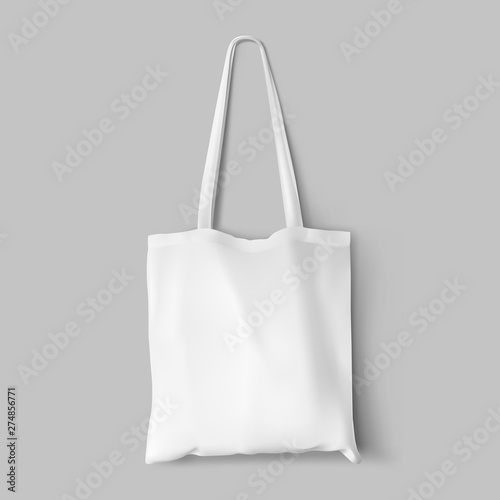 Textile tote bag for shopping mockup. Vector illustration isolated on grey background. Can be use for your design. EPS10.	 photo