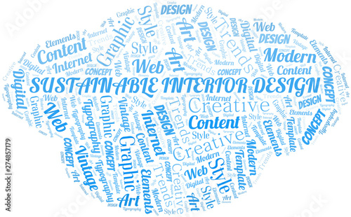Sustainable Interior Design word cloud. Wordcloud made with text only.