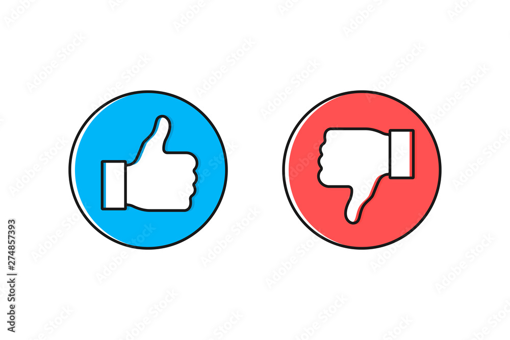 Dos and donts like thumbs up or down. Like or dislike. Vector illustration line icon