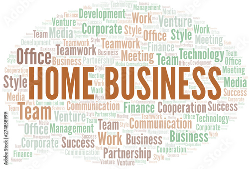 Home Business word cloud. Collage made with text only.