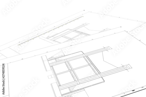 Part plan of architectural project on the white background