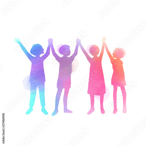 Watercolor of happy kids  together . Happy children's day.