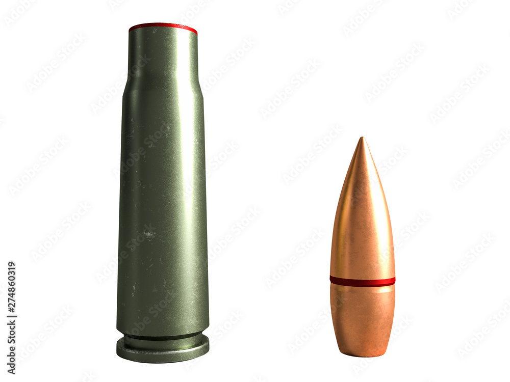 cartridge 7.62x39 mm, Russian and Soviet army, isolated. 3d rendering cartridge 7.62x39 mm, Russian and Soviet army, isolated. 3d rendering
