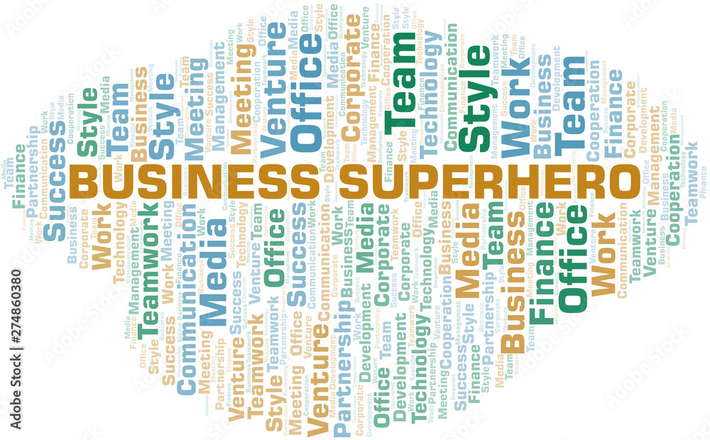 Fototapeta premium Business Superhero word cloud. Collage made with text only.