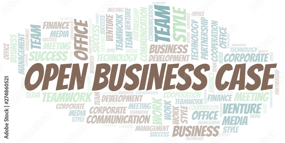 Fototapeta premium Open Business Case word cloud. Collage made with text only.
