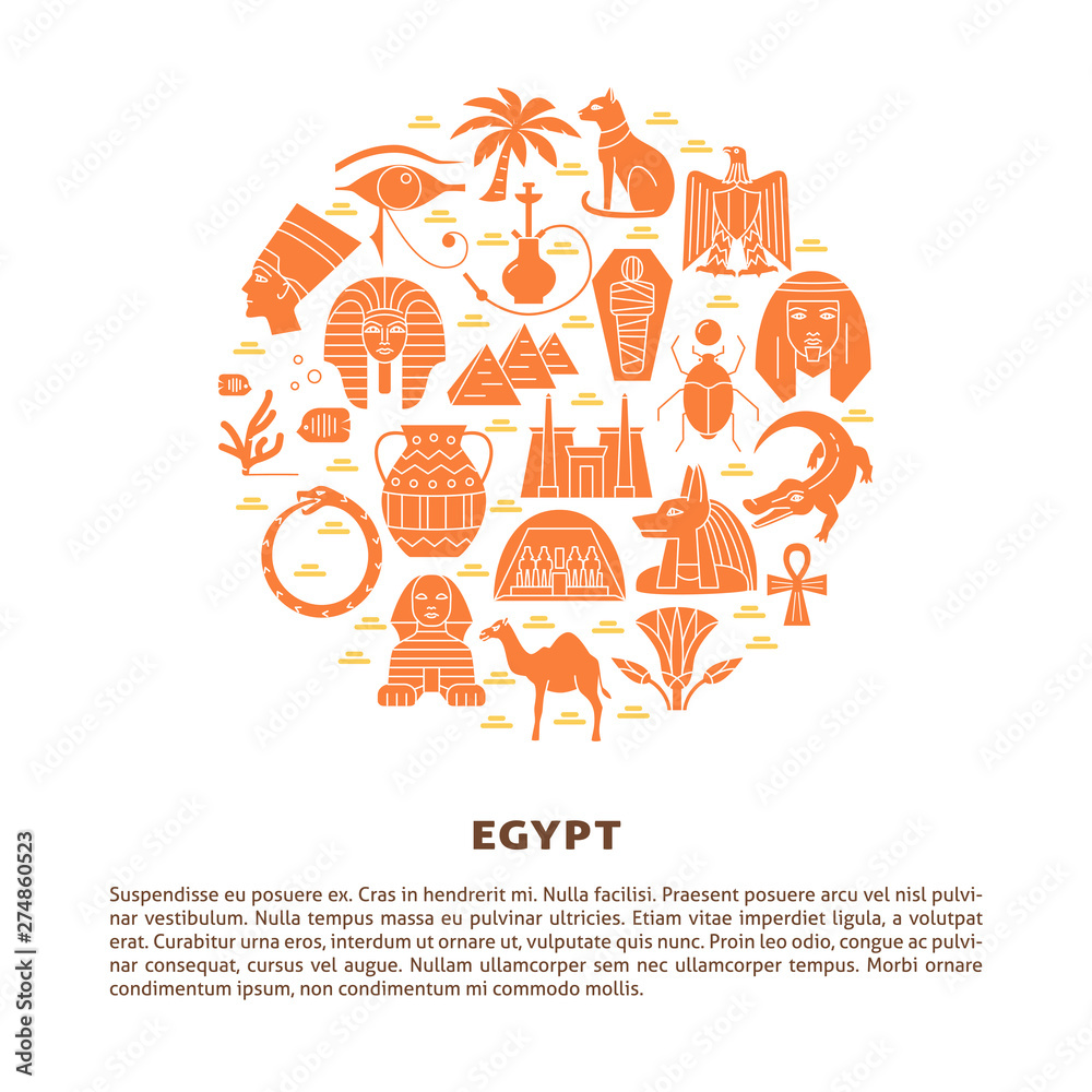 Banner with Egypt symbols in flat style and place for text