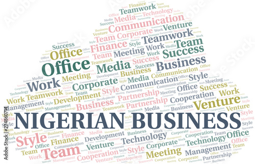 Nigerian Business word cloud. Collage made with text only.