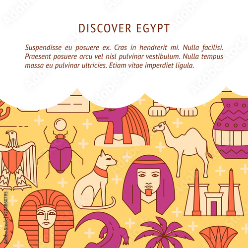 Discover Egypt concept background in colored line style