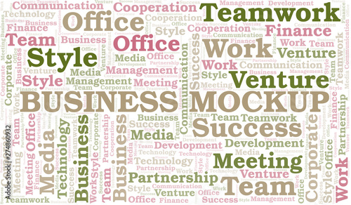 Business Mockup word cloud. Collage made with text only.