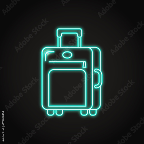 Travel suitcase icon in neon line style