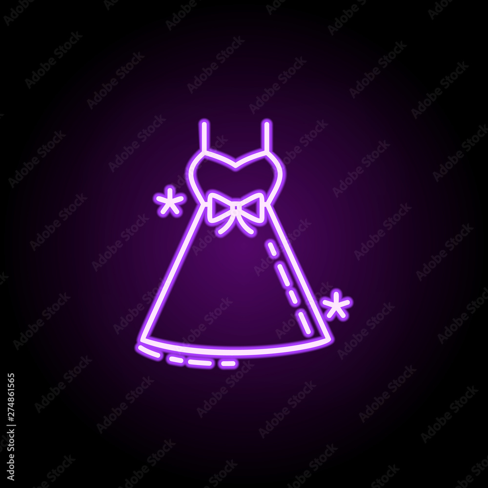 Holiday dress dusk style neon icon. Elements of birthday set. Simple icon for websites, web design, mobile app, info graphics Holiday dress dusk style neon icon. Elements of birthday set. Simple icon for websites, web design, mobile app, info graphics