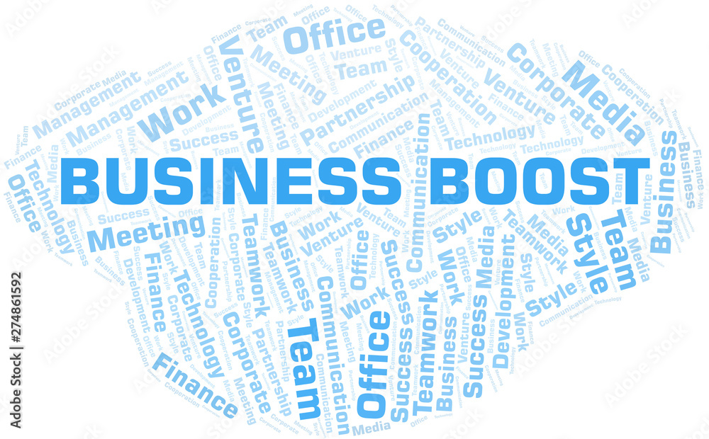 Business Boost word cloud. Collage made with text only. Business Boost word cloud. Collage made with text only.