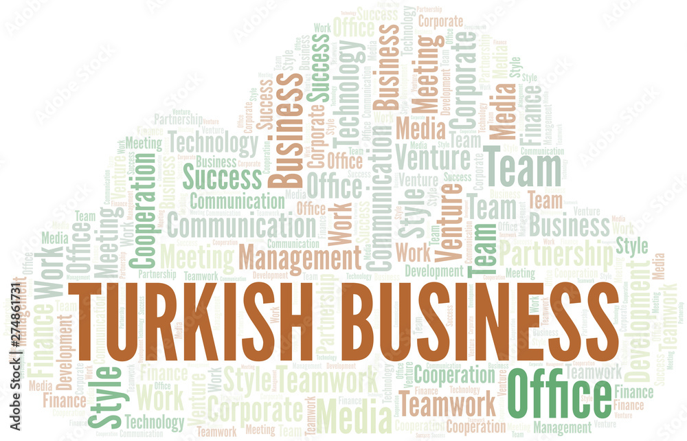 Obraz premium Turkish Business word cloud. Collage made with text only.