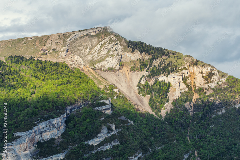 French landscape - Vercors. Panoramic view over the peaks (Col de Rousset) of the Vercors in France.