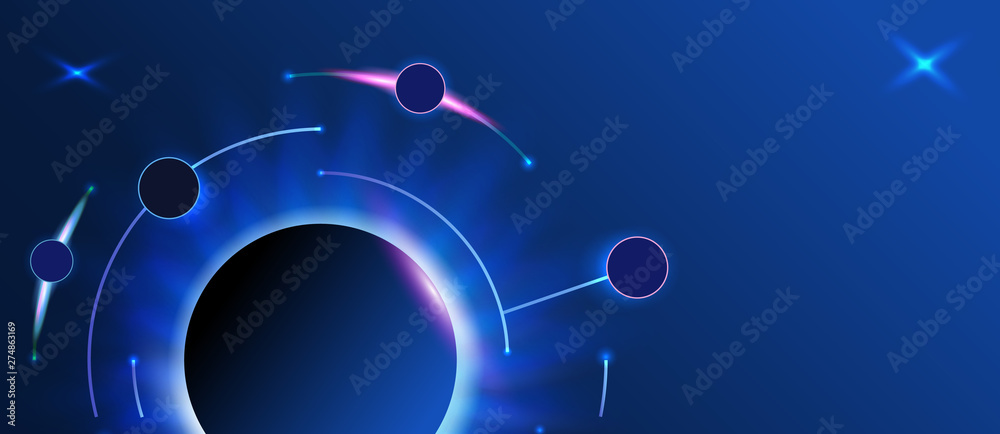 Abstract banner with round line on dark background. Blue circle with light line. Vector illustration. - obrazy, fototapety, plakaty 