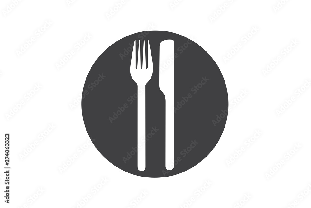 Knife and fork on the plate icon Knife and fork on the plate icon