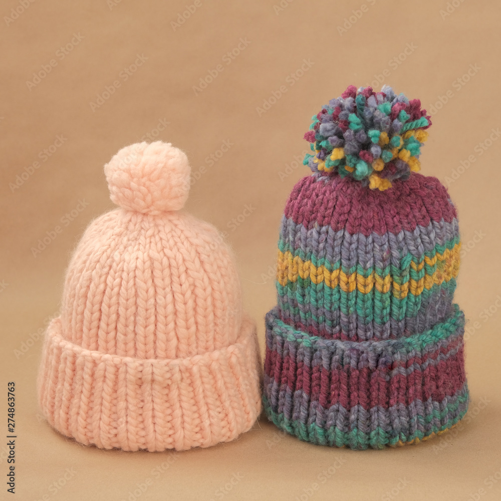 Close shot of cold weather winter handmade knitting clothes