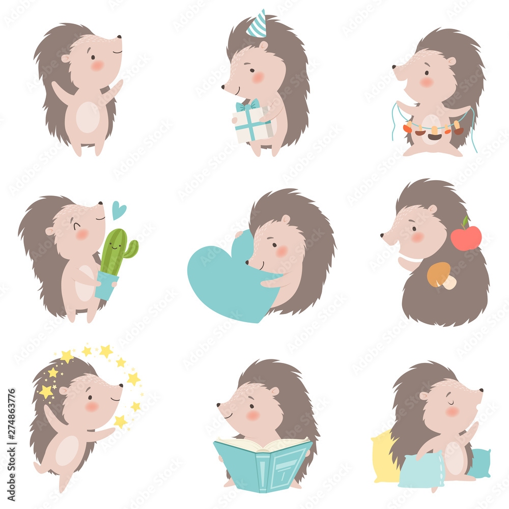 Collection of Cute Hedgehog Animal Cartoon Character Performing Daily Activities Vector Illustration Collection of Cute Hedgehog Animal Cartoon Character Performing Daily Activities Vector Illustration