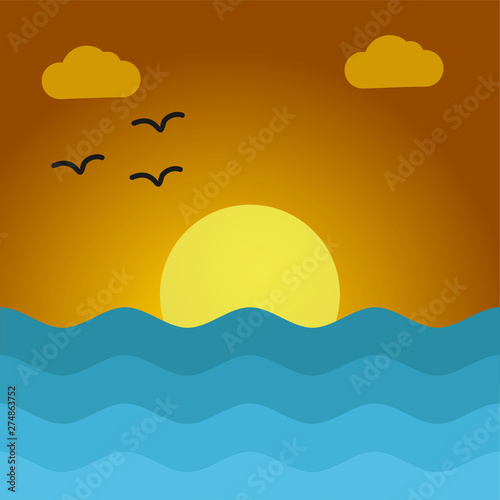 sunset nature flat icon. vector illustration logo. isolated on white background